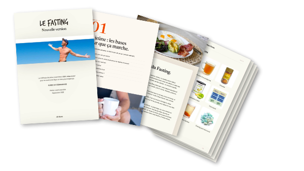 Le guide Nouvelle Version ouvert sur des pages consacrées au Fasting, aux repas et aux boissons.
